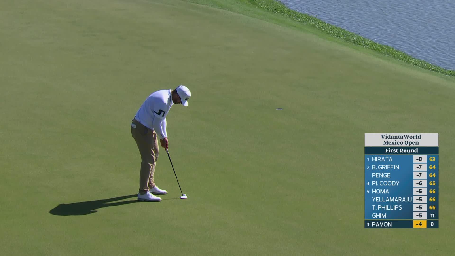 Matthieu Pavon drains 20-foot birdie putt on No. 9 at Mexico Open