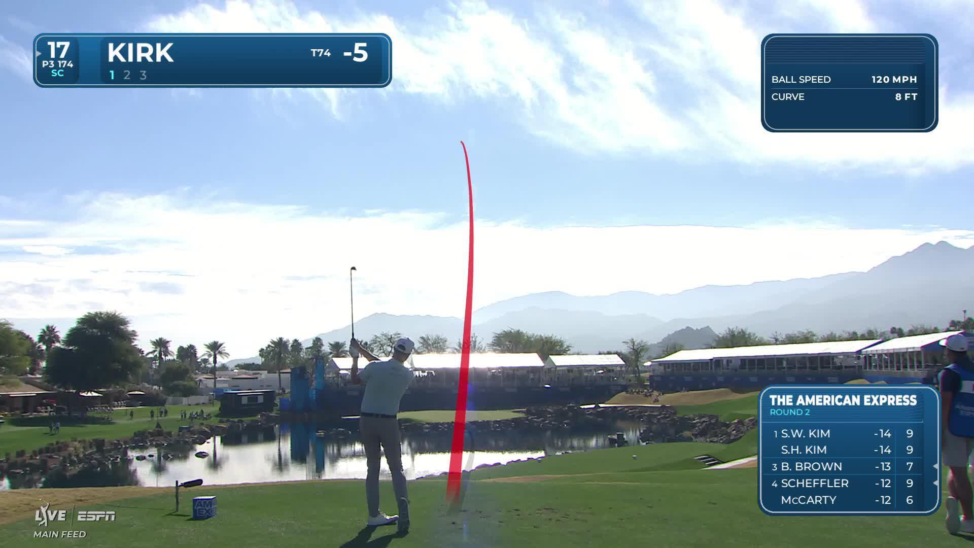 Chris Kirk sinks 22-foot birdie putt on No. 17 at The American Express